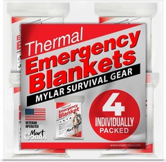 Emergency Blanket 4-Pack Space Mylar Blankets Survival Gear and Supplies Reusabl