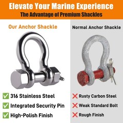 3/8″ Bow Shackle (Pin 1/2″, Jaw 0.7″) 2-Pack, 316 Stainless Steel Anchor Shac…