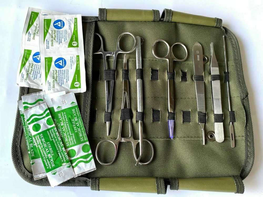 Army Surgical Kit – Sutures, Scalpel, Hemostats – Black – Military First Aid