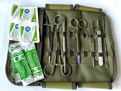 Army Surgical Kit – Sutures, Scalpel, Hemostats – Black – Military First Aid