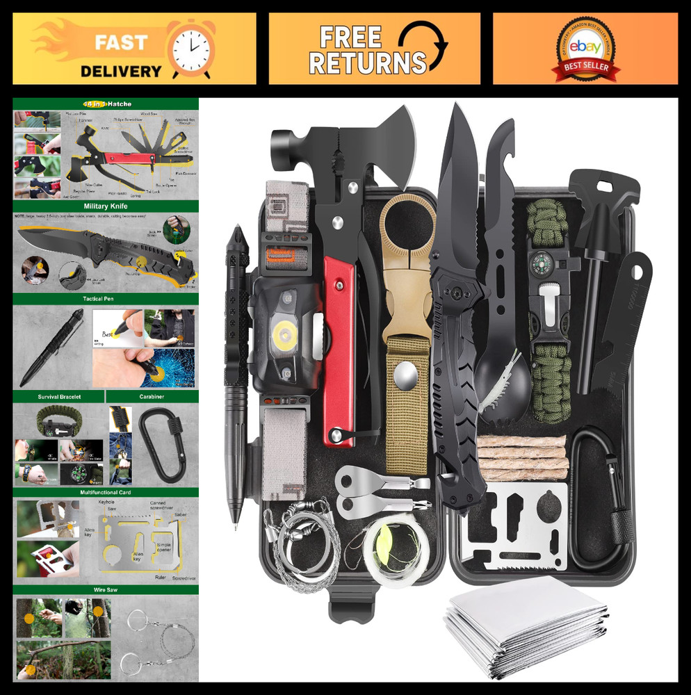30-in-1 Survival Gear Kit for Men, Emergency Camping Accessories, First Aid for