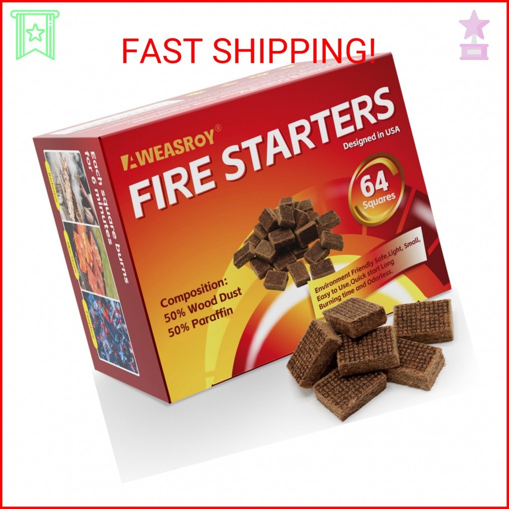 Fire Starter Squares 64 – Fire Starters for Fireplace,Chimney,BBQ Grill,Camping