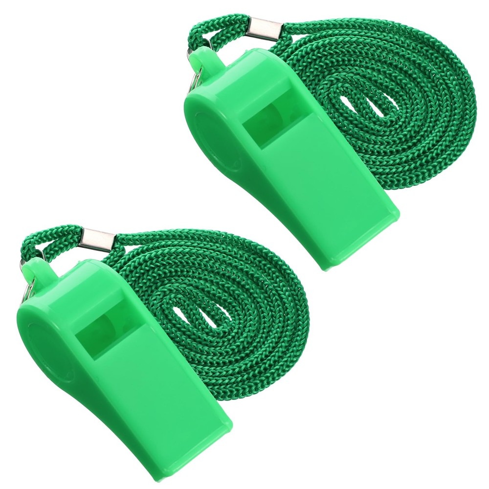 2Pcs Plastic Green Sports Whistles for Coaches with Lanyard Loud Crisp Sound