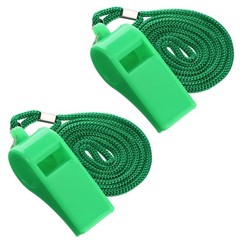 2Pcs Plastic Green Sports Whistles for Coaches with Lanyard Loud Crisp Sound