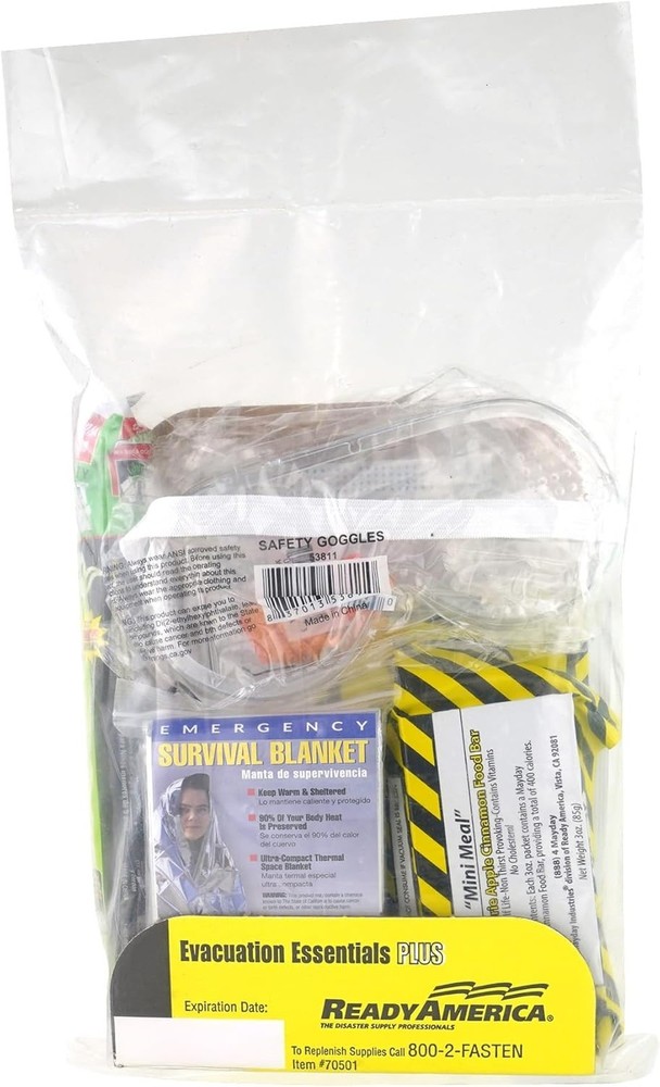 Emergency Survival Kit with Food Water Rations Blanket Lightstick Whistle Gloves