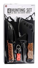 Sona 4-Piece Survival Essentials Kit: 10.5″ Axe, 8″ Knife, Fire Starter, Whistle