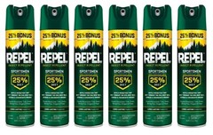 6 Cans Repel Insect Repellent Sportsmen Formula 25% DEET Aerosol Size 8.125 oz