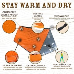 Emergency 2-Person Orange & Gray Survival Tent with Whistle & Paracord Storm &