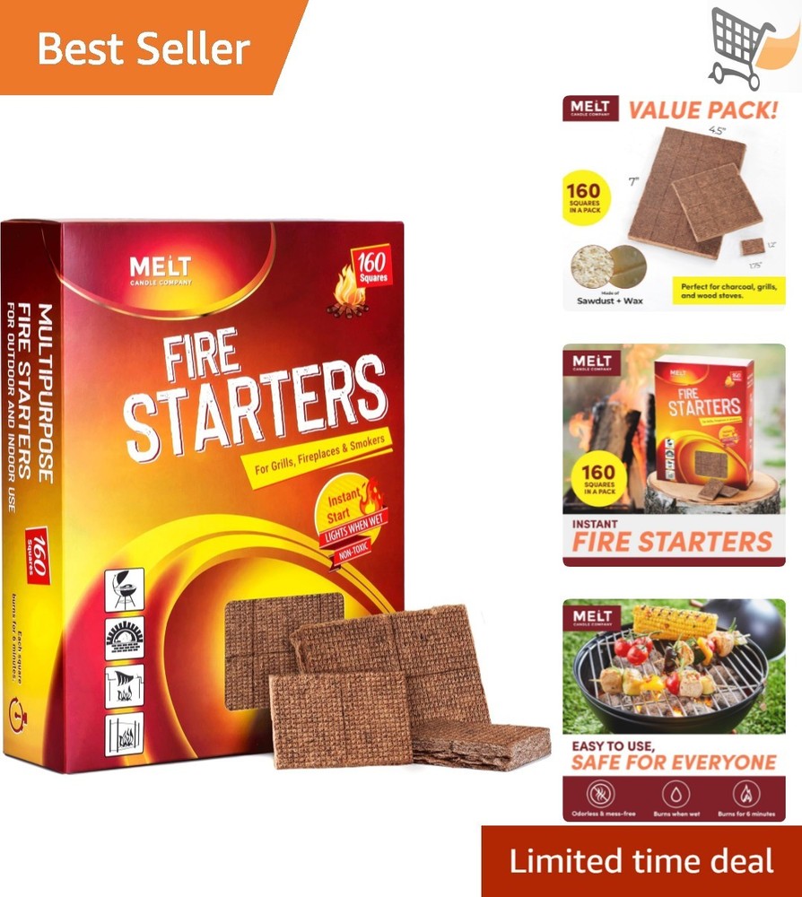Fire Starter Squares Water Resistant 160 Pieces Camping Fire Pit Grill