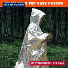 Emergency Survival Poncho (4pc) Thermal Mylar Foil Coating Blanket for Heat Rete