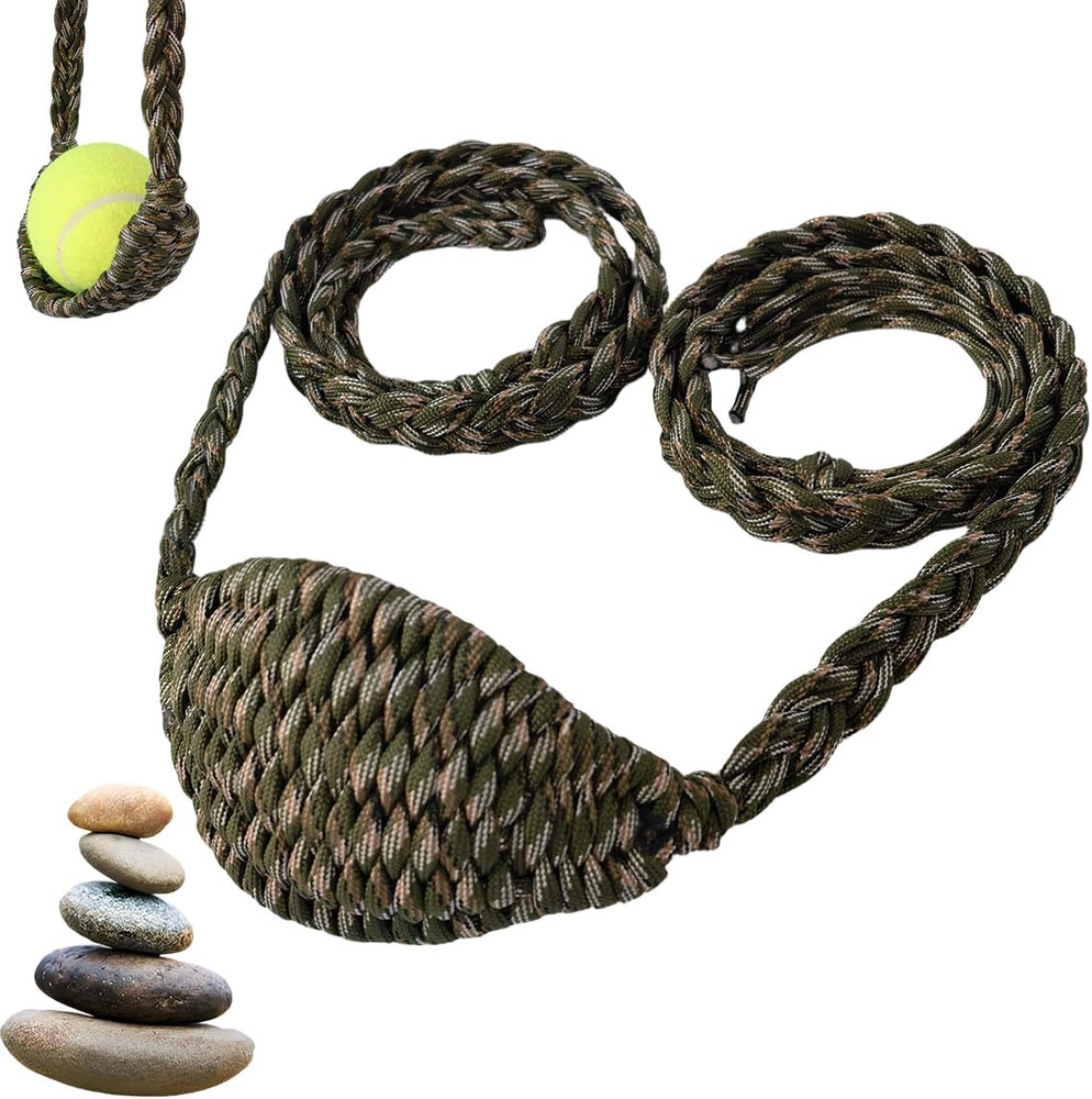 Paracord Balearic Shepherd Sling, 63 Inch Handcrafted Braided Slingshot, Roman G