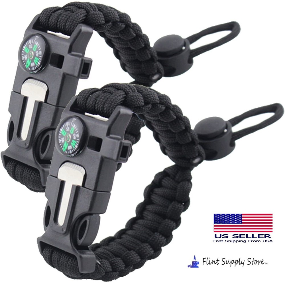 5 in 1 Adjustable Paracord Emergency Bracelet Fire Starter, Compass. USA Shipper