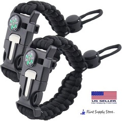 5 in 1 Adjustable Paracord Emergency Bracelet Fire Starter, Compass. USA Shipper