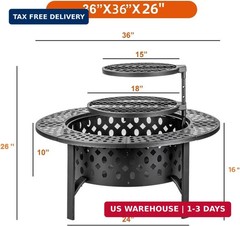 OutVue 36 Inch Fire Pit with 2 Grills,Wood Burning Fire Pits for Outside | Fire