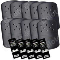 Zippo Set of 10 BLACK Refillable Hand Warmers and 5 Burners 40310 40334 44003