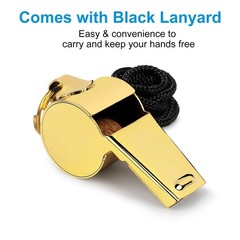 Gold Whistle with Lanyard, Stainless Steel Metal Whistles, 2 Packs