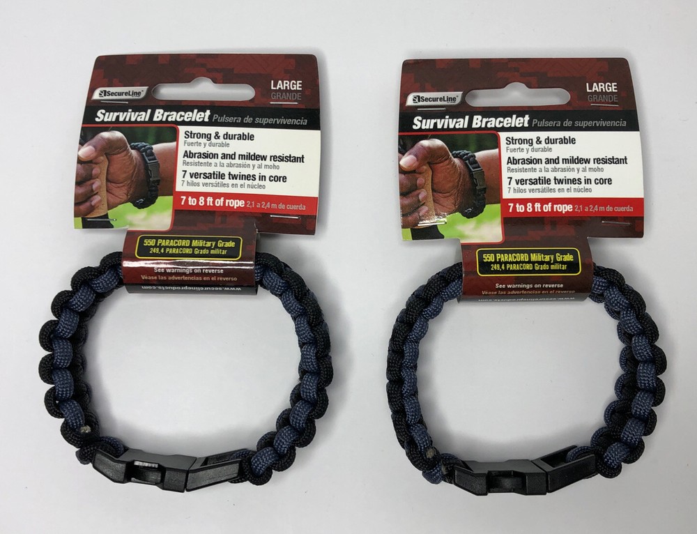 Secureline 550 lb. Large Military Grade Paracord Survival Bracelet Lot Of 2 New