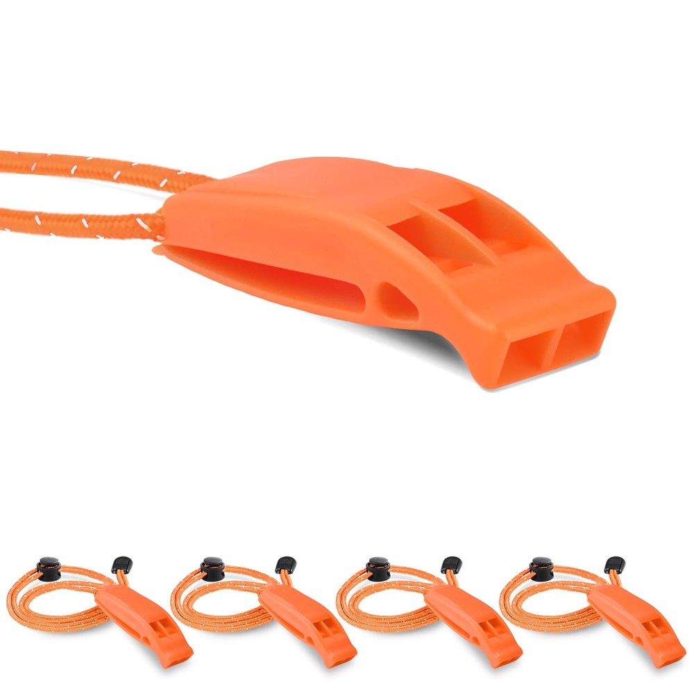 4 Pack Emergency Whistles, Loud Shrill Safety Whistle with Reflective Lanyard…