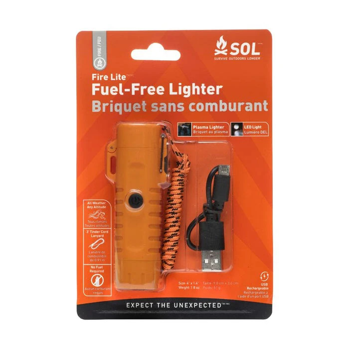 SOL Fire Lite Fuel Free Lighter Rechargeable Waterproof Plasma Arc & Tinder Cord