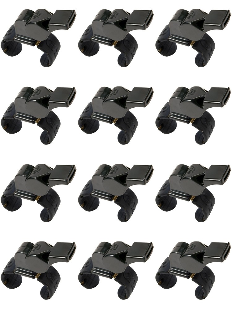 Fox 40 Pearl Official 2-Chamber Pealess Whistle w/ Fingergrip, Black (12-Pack)