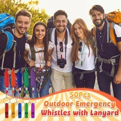 50Pcs Emergency Whistles W/ Lanyard Aluminum Extra Loud Survival Safety