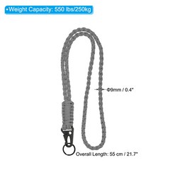22″ Paracord Neck Lanyard Keychain Braided Strong Lanyard with Grey