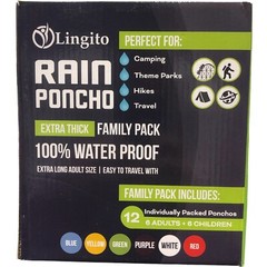 Lingito Rain Ponchos Family Pack | Emergency Raincoat Drawstring of 12 Ct