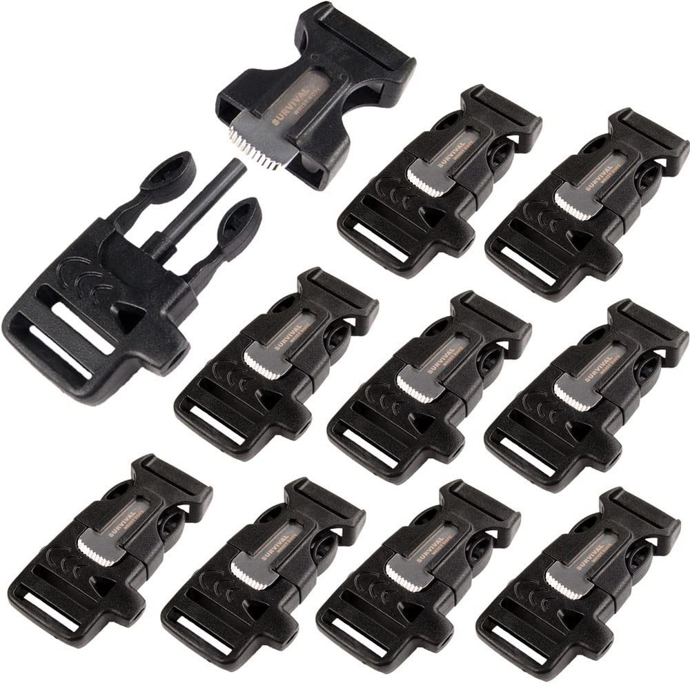 CooBigo 10Pack 3/4″ (19mm) Fire Starter Survival Whistle Buckle 19MM, Black
