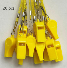 20 Pcs Plastic Loud Whistles with Lanyard for Referee Coaches Basketball Footbal