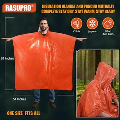 4 Pack Emergency Ponchos w/ Mylar Lining Waterproof Thermal Survival Orange Gear