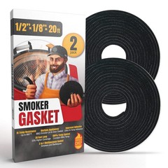 Grill Gasket XXL 2 Pack 10 Ft 1/2×1/8 Inch Black Self Stick High Temp Smoker
