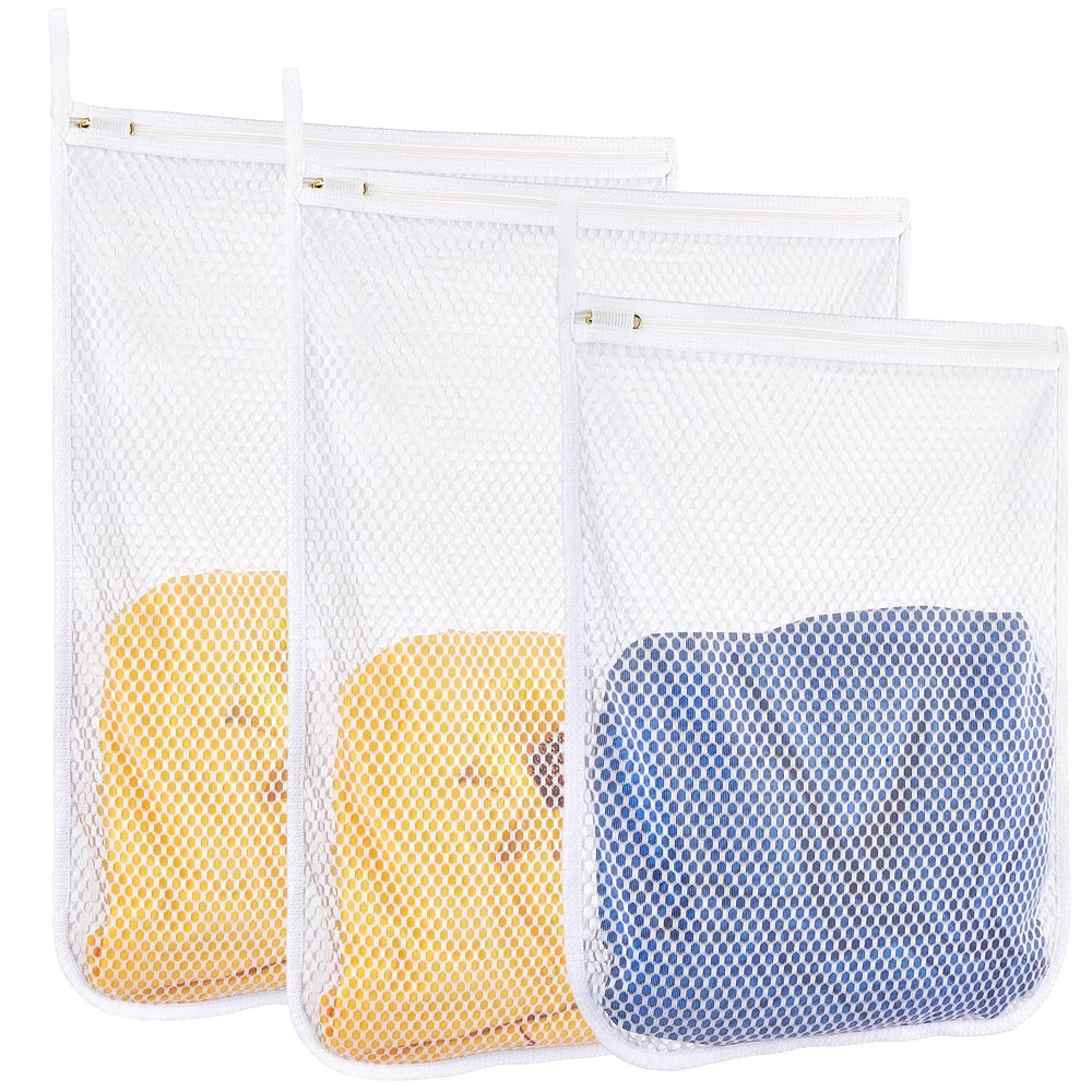 3 pcs Durable Honeycomb Mesh Laundry Bags for 2 Large X 1 Medium, White