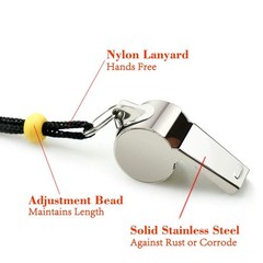 2 Pack Stainless Steel Metal Whistles with Lanyards for Coach Referees Sports