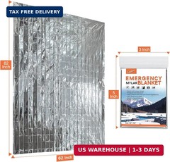 6 Pack – Large 82″ x 62″ Survival Emergency Mylar Thermal Blankets, Thermal Surv