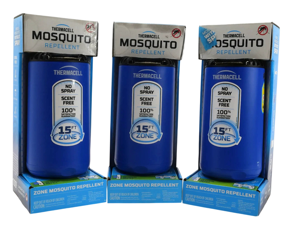 Lot of 3 Thermacell Zone Mosquito Repeller & Fuel Cartridge & 3 Repellent Mats