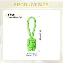 8Pcs Reflective Paracord Zipper Pull, 85 mm Length for Backpacks, Shiny Green