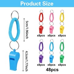 48 Pcs Sport Whistle with Bracelet – 6 Colors Loud Plastic Whistles with Stre…