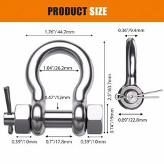 3/8″ Bow Shackle (Pin 1/2″, Jaw 0.7″) 2-Pack, 316 Stainless Steel Anchor Shac…