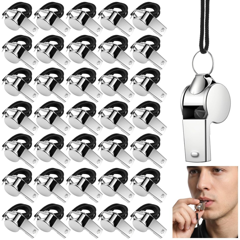 MySHUCE 200 Pcs Stainless Steel Whistle with Lanyard