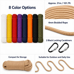 4mm Paracord Braided – Climbing Rope Emergency Rope Survival Accessories Rescue Rope