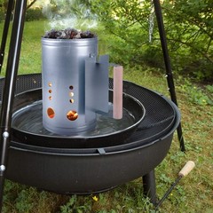 Charcoal Chimney Starter Set BBQ Tools Heat Resistant Gloves Lighter Cubes