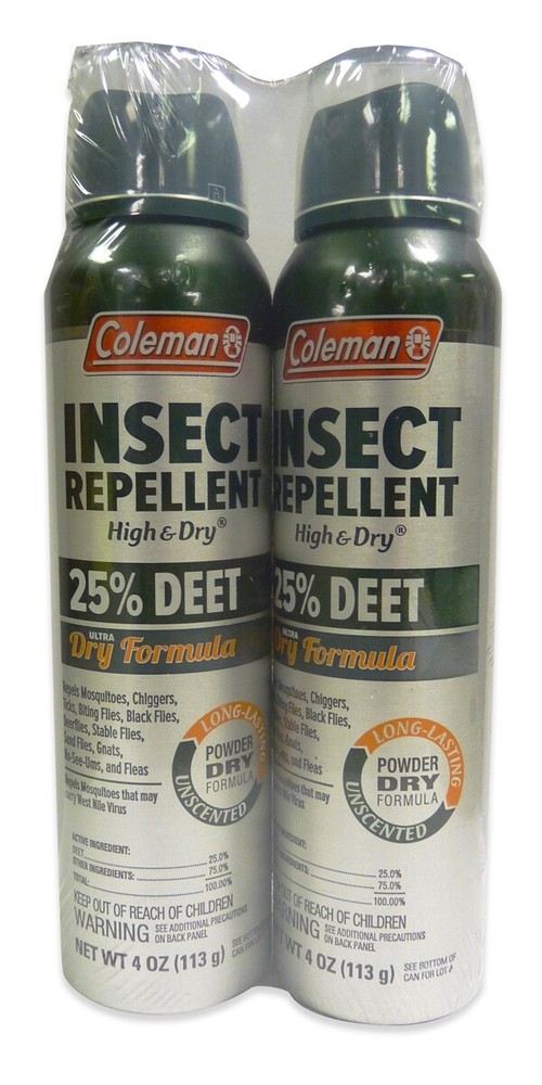Coleman 25% Deet High & Dry 4 oz Aerosol TWIN PACK 75142