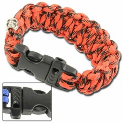 Medieval Paracord Bracelet, Survival Whistle, Skull Charm, 17 Foot , Red Black