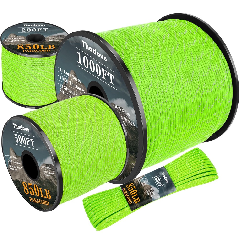 200FT 4mm Reflective Paracord 850LB Neon Green 11 Strand Camping Utility Cord…