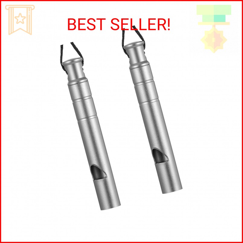 ElevateTech 2Pcs Titanium Emergency Whistle 120db Safety Whistle with Lanyard Su