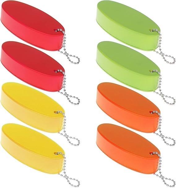 LOCOLO 8Pcs Oval Foam Floating Keychain, 4 Colors – Red, Green, Yellow, Orange –