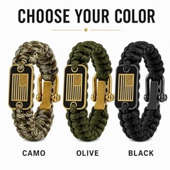 Paracord Bracelet for Men with Bronze USA Flag – M(8.2-9.2in) Black+Green