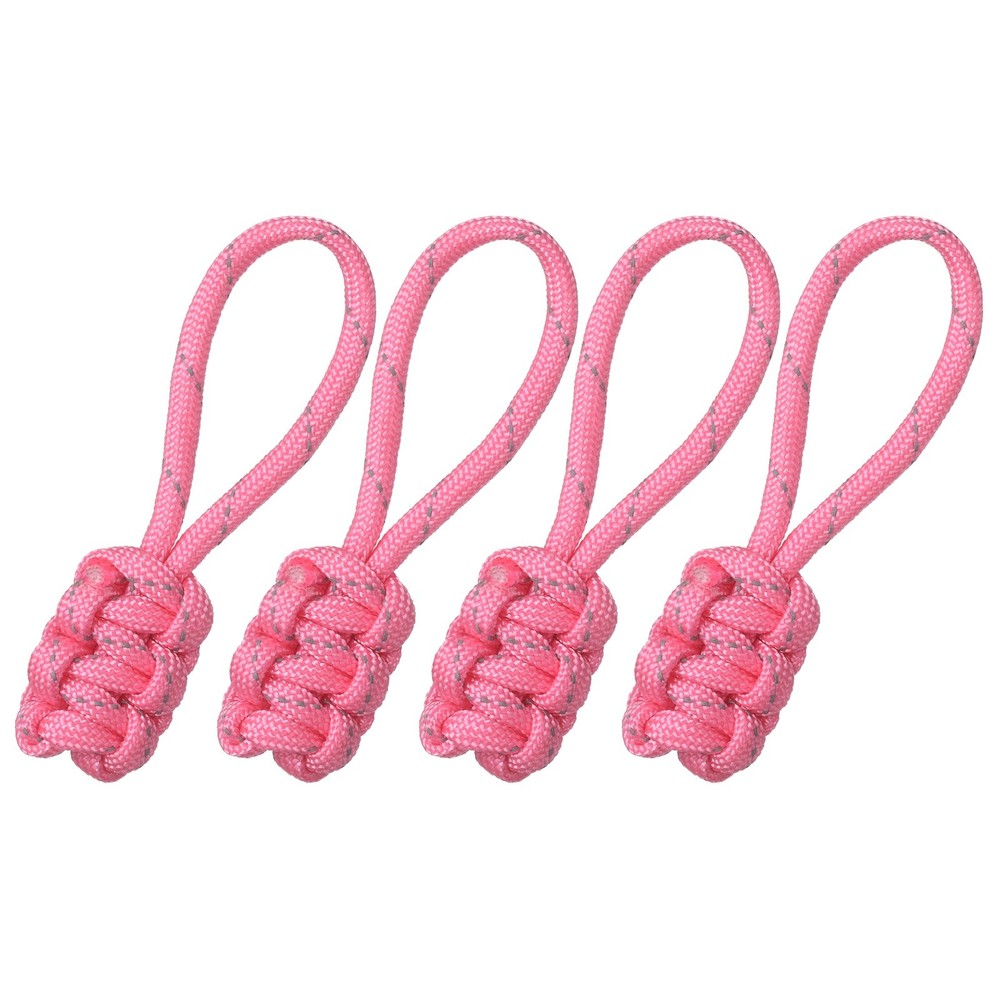 4Pcs Reflective Paracord Zipper Pull, 85 mm Length for Backpacks, Pink