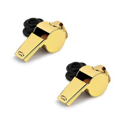 2 Pack Gold Stainless Steel Metal Whistle with Lanyard Loud Sports Referee