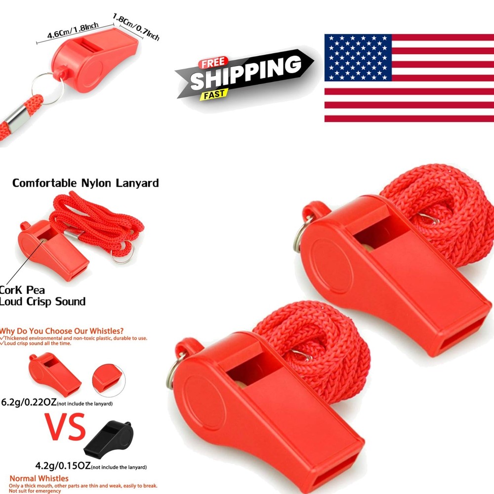 Red Emergency Whistles with Lanyard Loud Sound Ideal for Lifeguard Self Defense